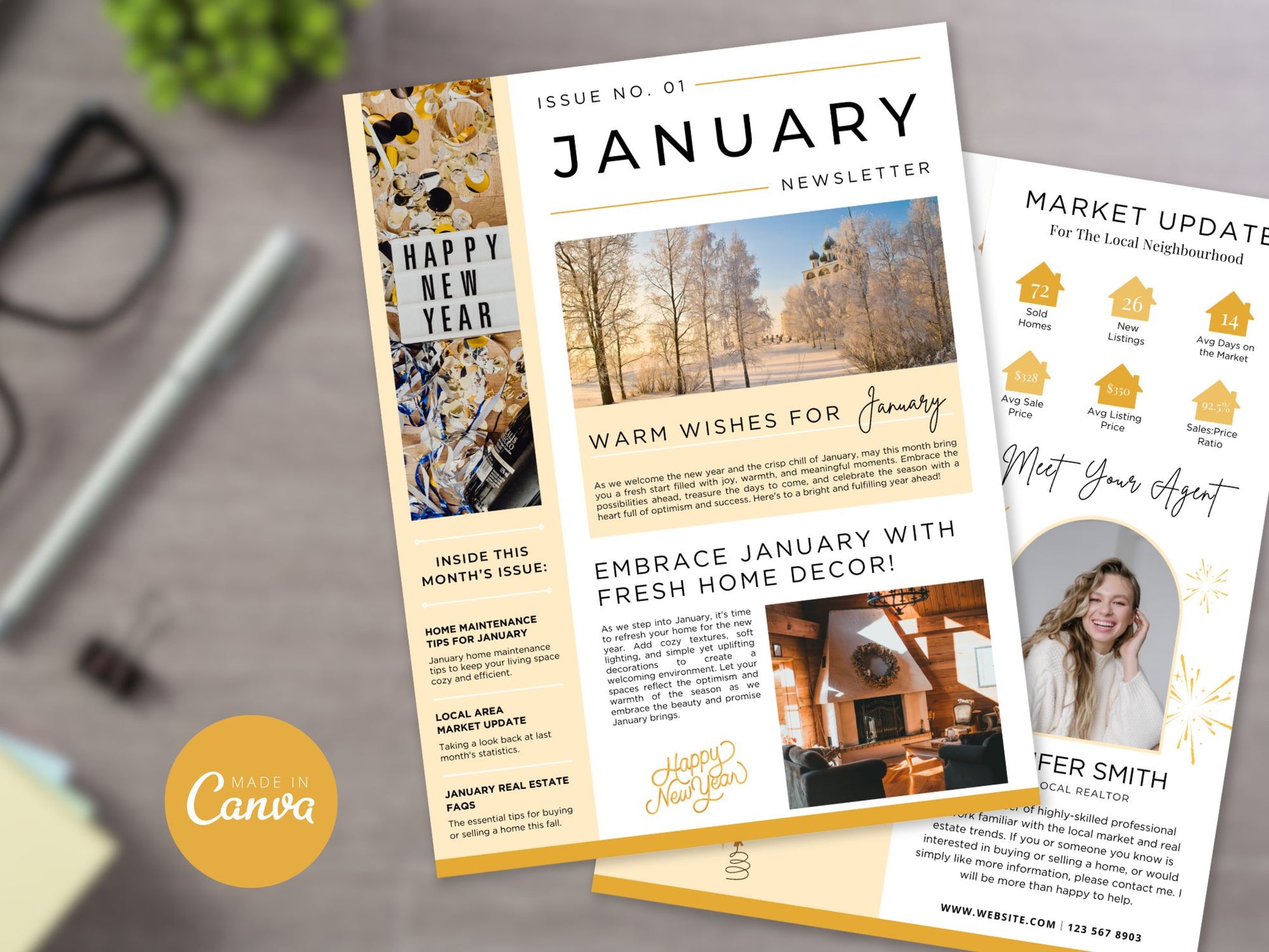 Modern, professional templates from the Monthly Newsletter Bundle Vol 02, designed for real estate updates and client engagement. 