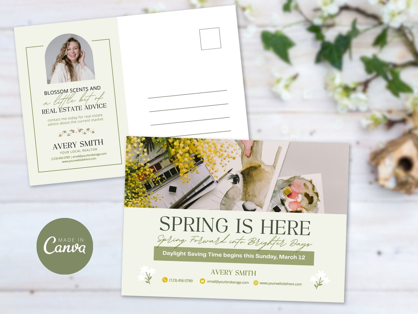 Spring is Here Postcard - Professionally designed real estate postcard celebrating the arrival of spring.