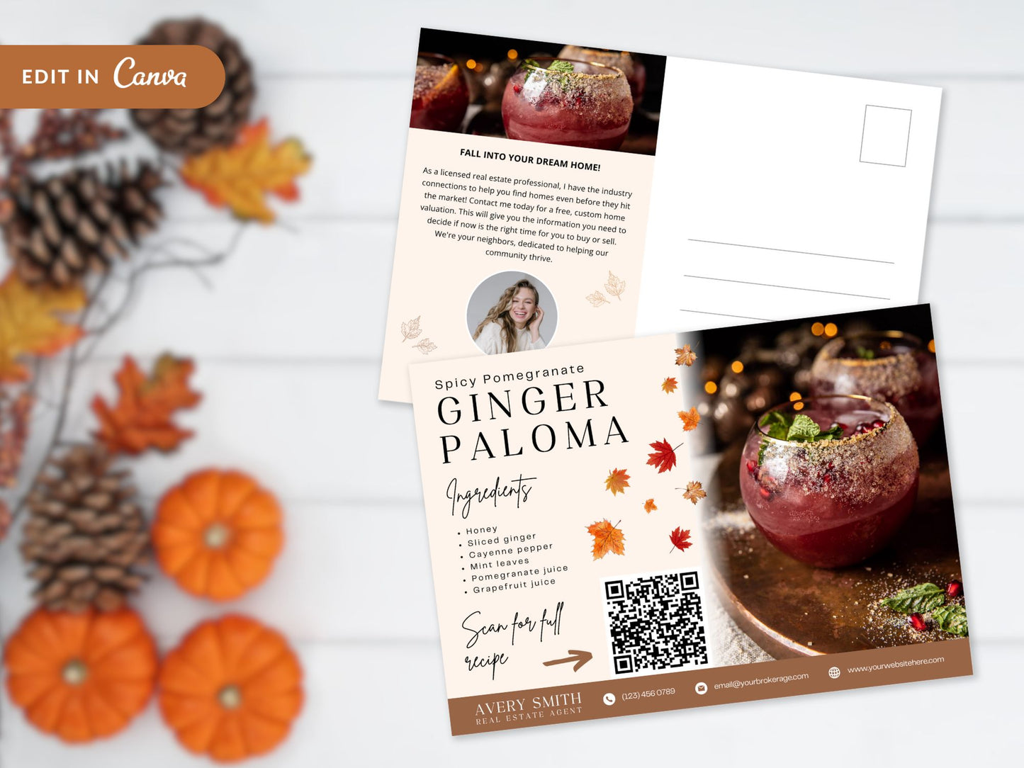 Fall Real Estate Recipe Postcards featuring seasonal recipes and real estate promotional content.
