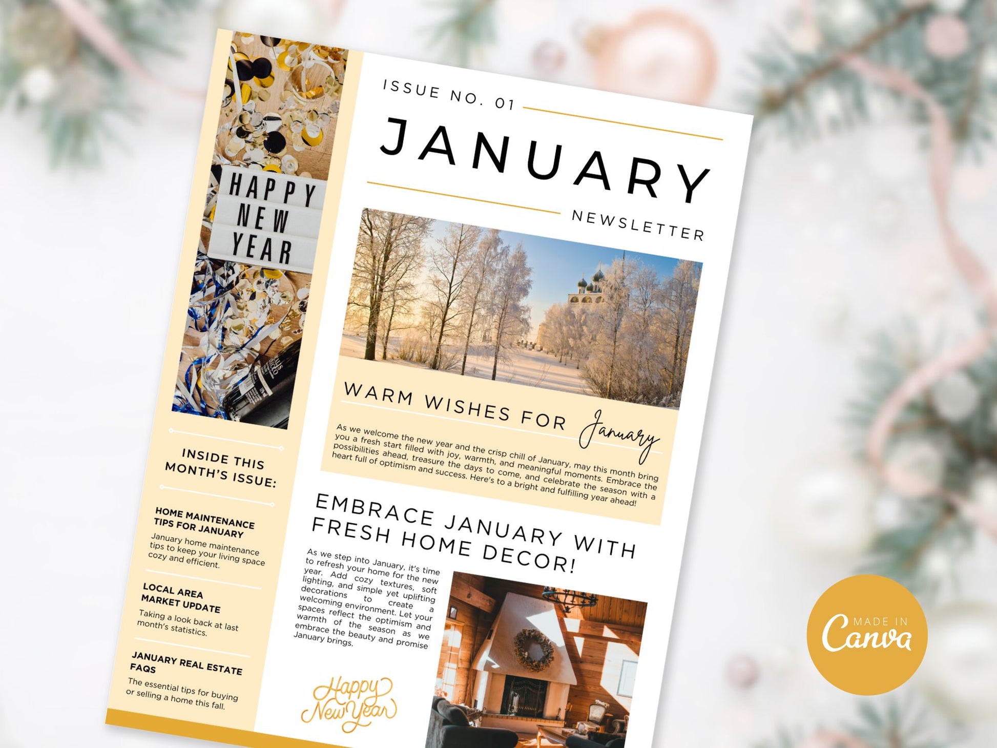 January Newsletter 2025 featuring real estate updates, tips, and trends for client engagement.