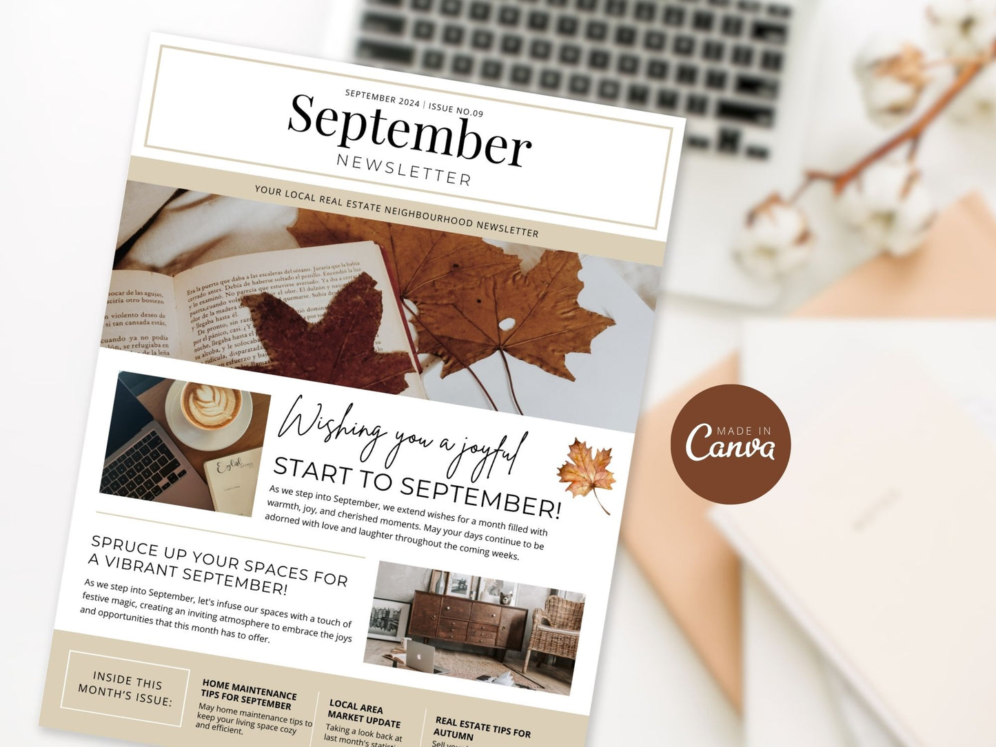 Minimal September Newsletter 2024 - A sleek and modern template for real estate updates.