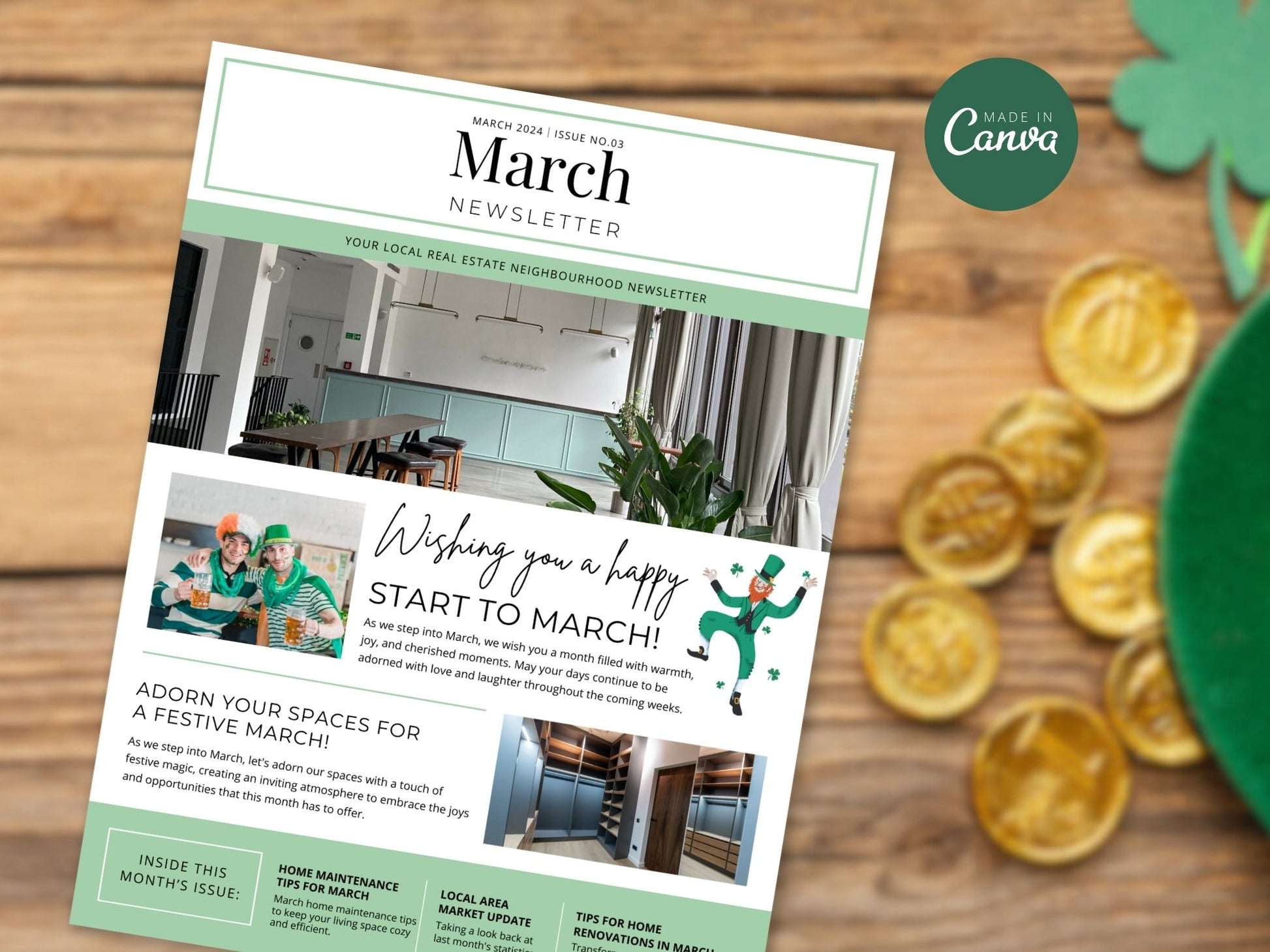 Minimal March Newsletter 2024 - Professionally designed real estate newsletter template with a clean and modern aesthetic.