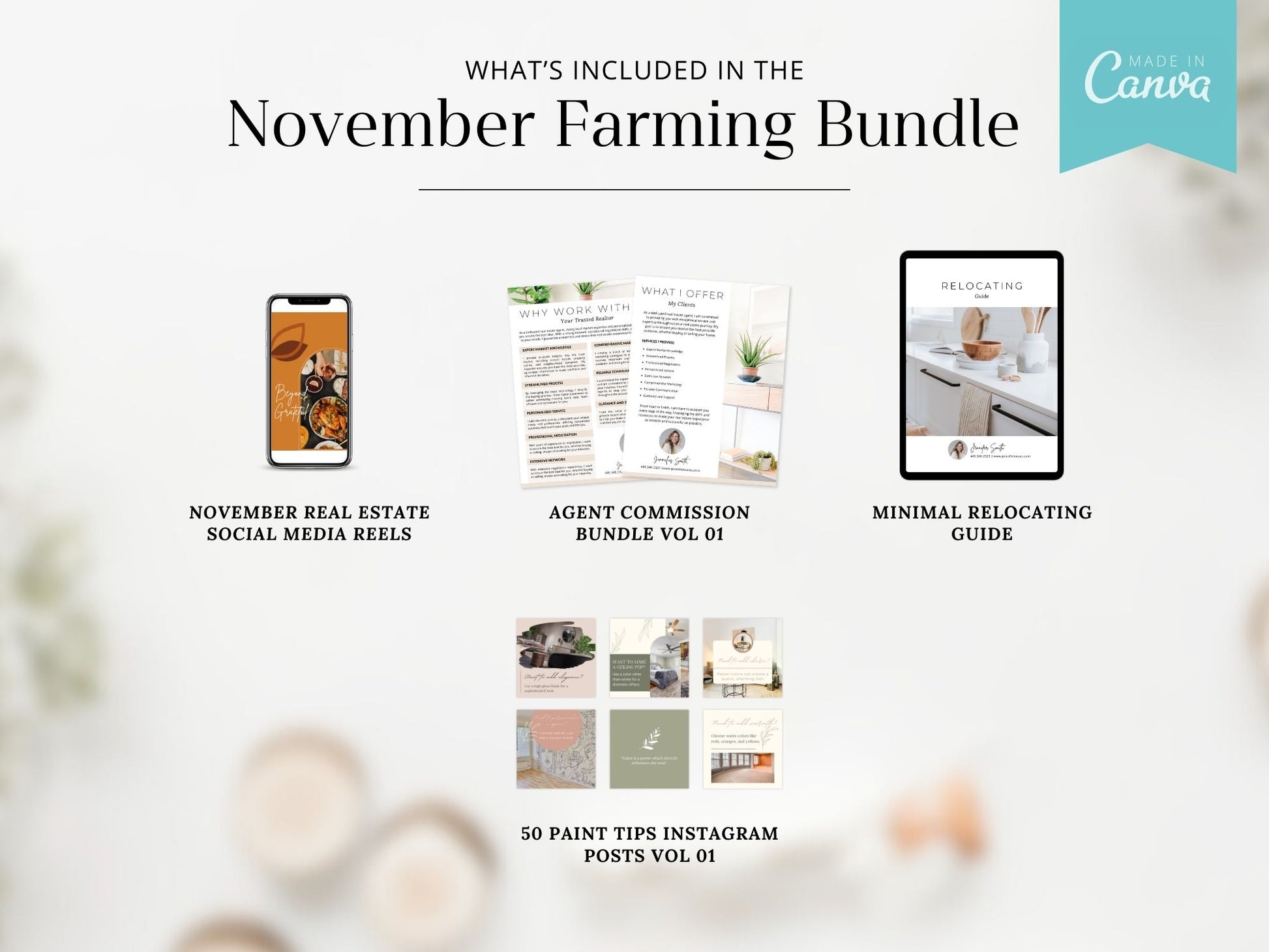 November Real Estate Farming Bundle with seasonal postcards, flyers, and letters for fall marketing.