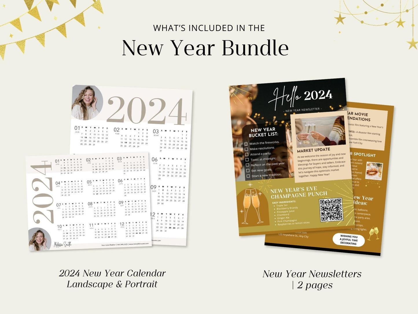 Real Estate New Year Bundle: Elevate Your Marketing with Professional Templates for a Memorable New Year Connection.