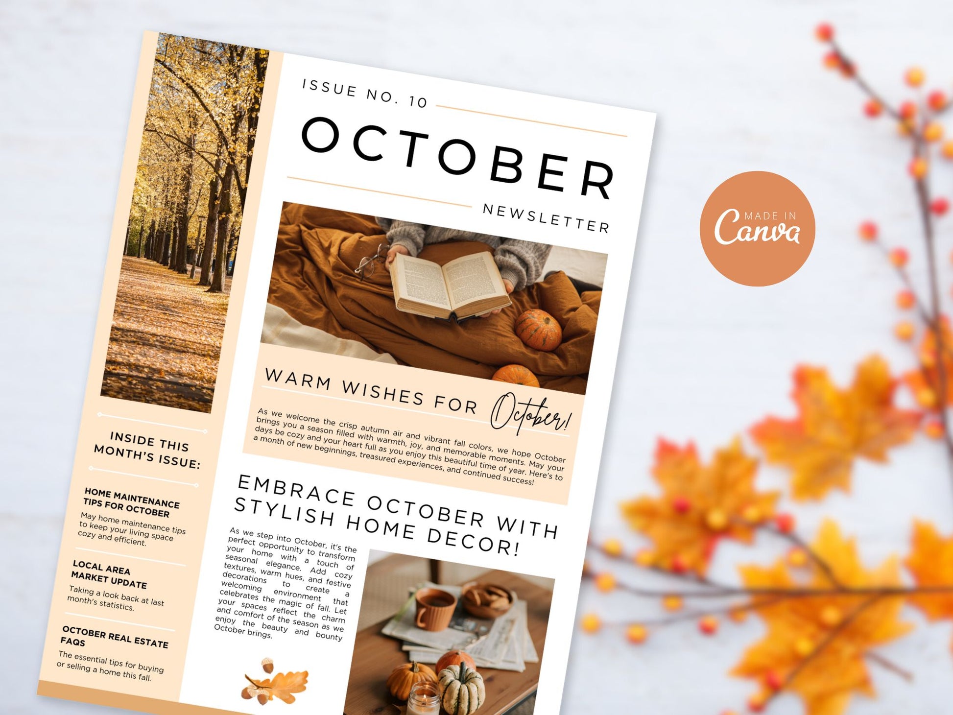 October Newsletter 2024 Vol 02 template for real estate professionals, featuring market trends and seasonal tips.