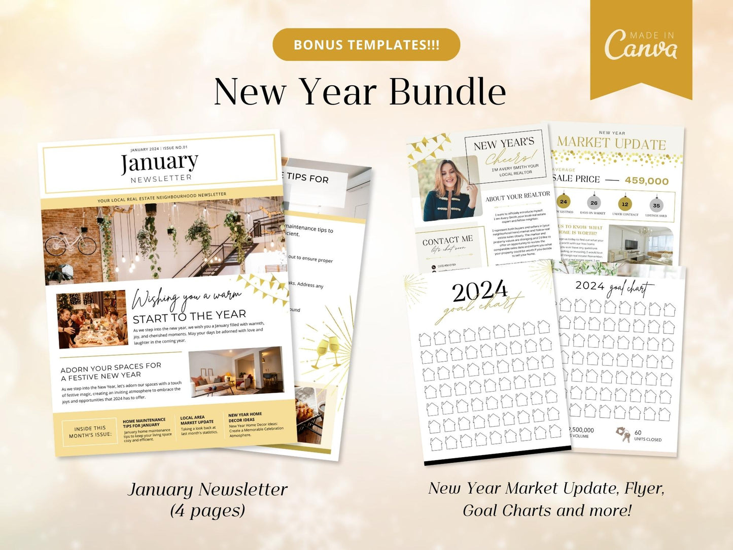 Real Estate New Year Bundle: Elevate Your Marketing with Professional Templates for a Memorable New Year Connection.