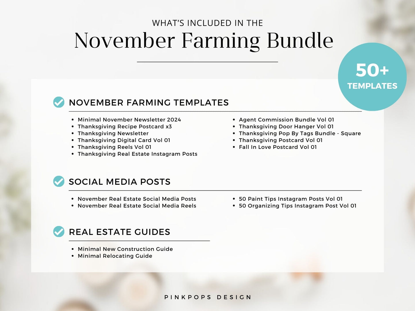 November Real Estate Farming Bundle with seasonal postcards, flyers, and letters for fall marketing.