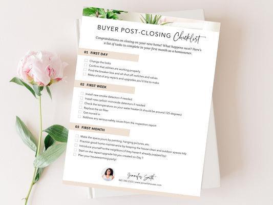 Real Estate Buyer Post-Closing Checklist - Editable template for ensuring a smooth transition for buyers after closing in the real estate journey.