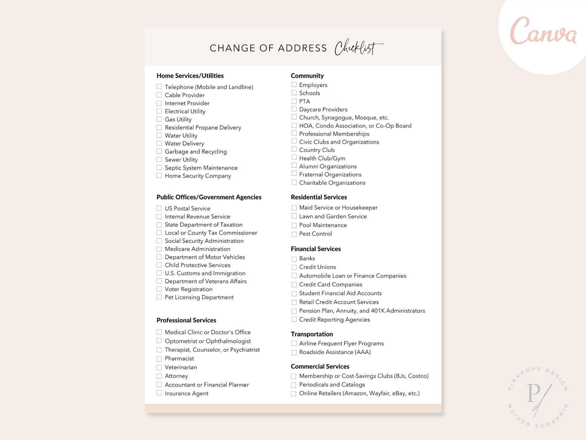 Real Estate Change of Address Checklist - Editable template for a seamless transition in the real estate moving process.