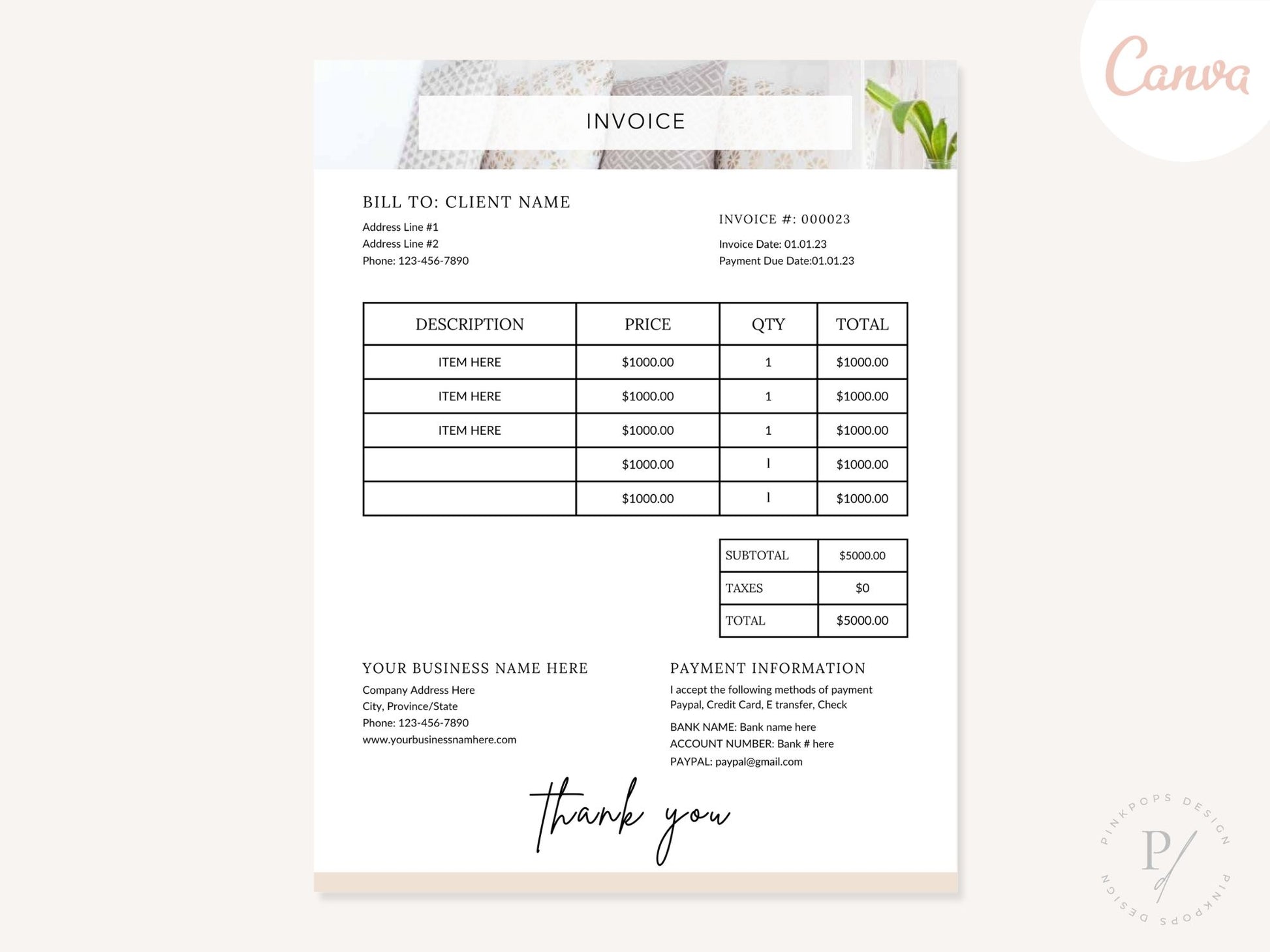 Cleaning Services Invoice - Editable template for streamlining the billing process, ensuring accuracy and professionalism in invoicing clients for cleaning services in the cleaning business.