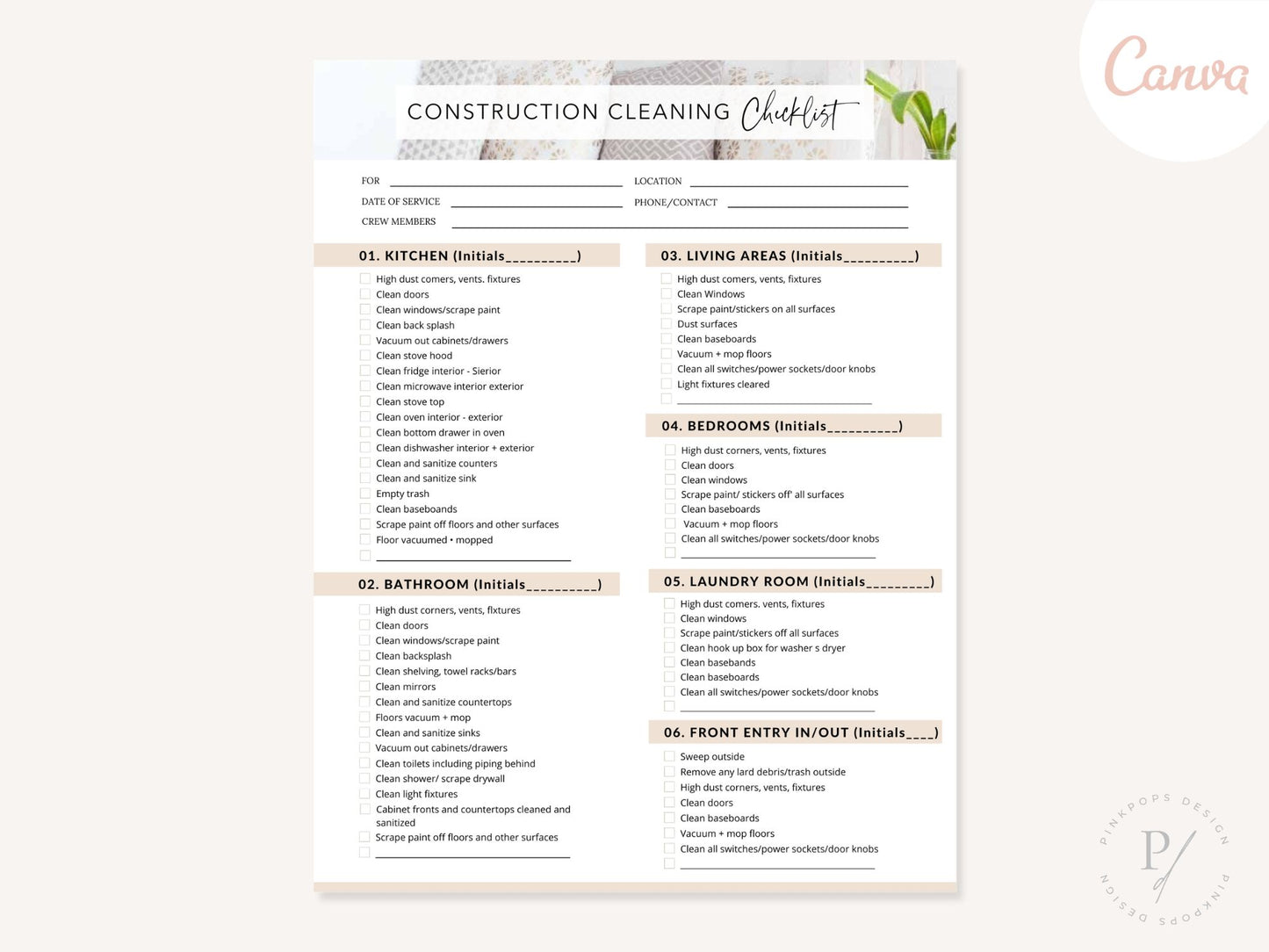 Construction Cleaning Checklist - Editable template for ensuring a thorough and organized approach to post-construction cleaning tasks, delivering a polished and client-ready finish to construction projects.