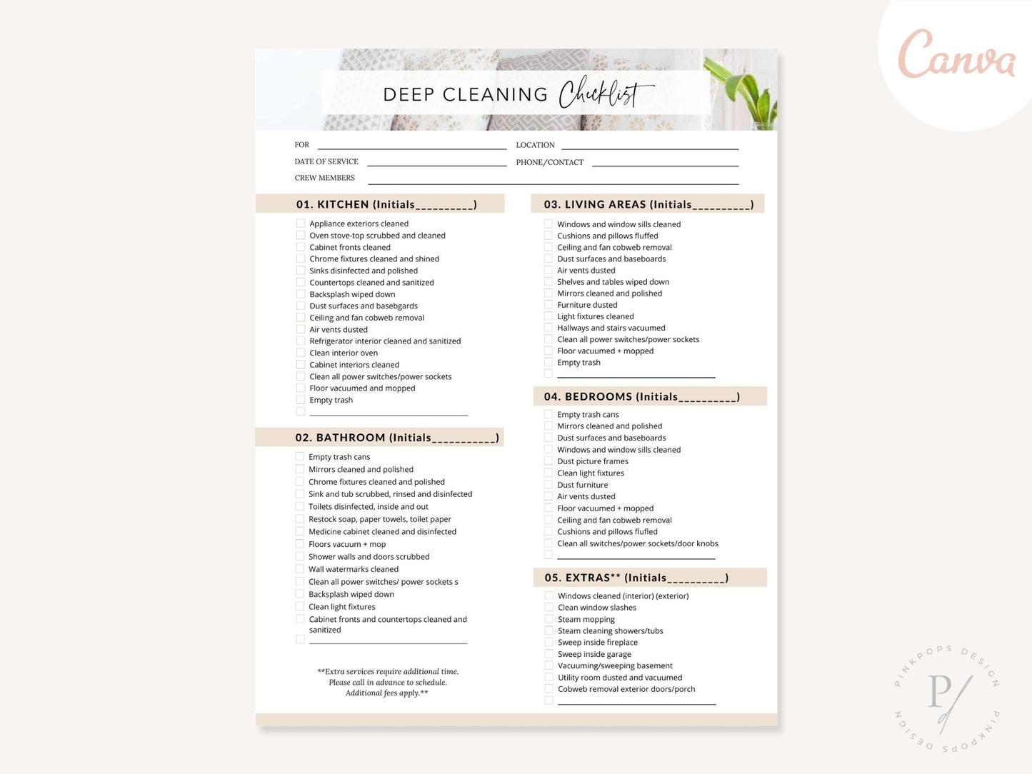 Deep Cleaning Checklist - Editable template for ensuring a meticulous and organized approach to deep cleaning tasks, refreshing and maintaining a pristine environment.
