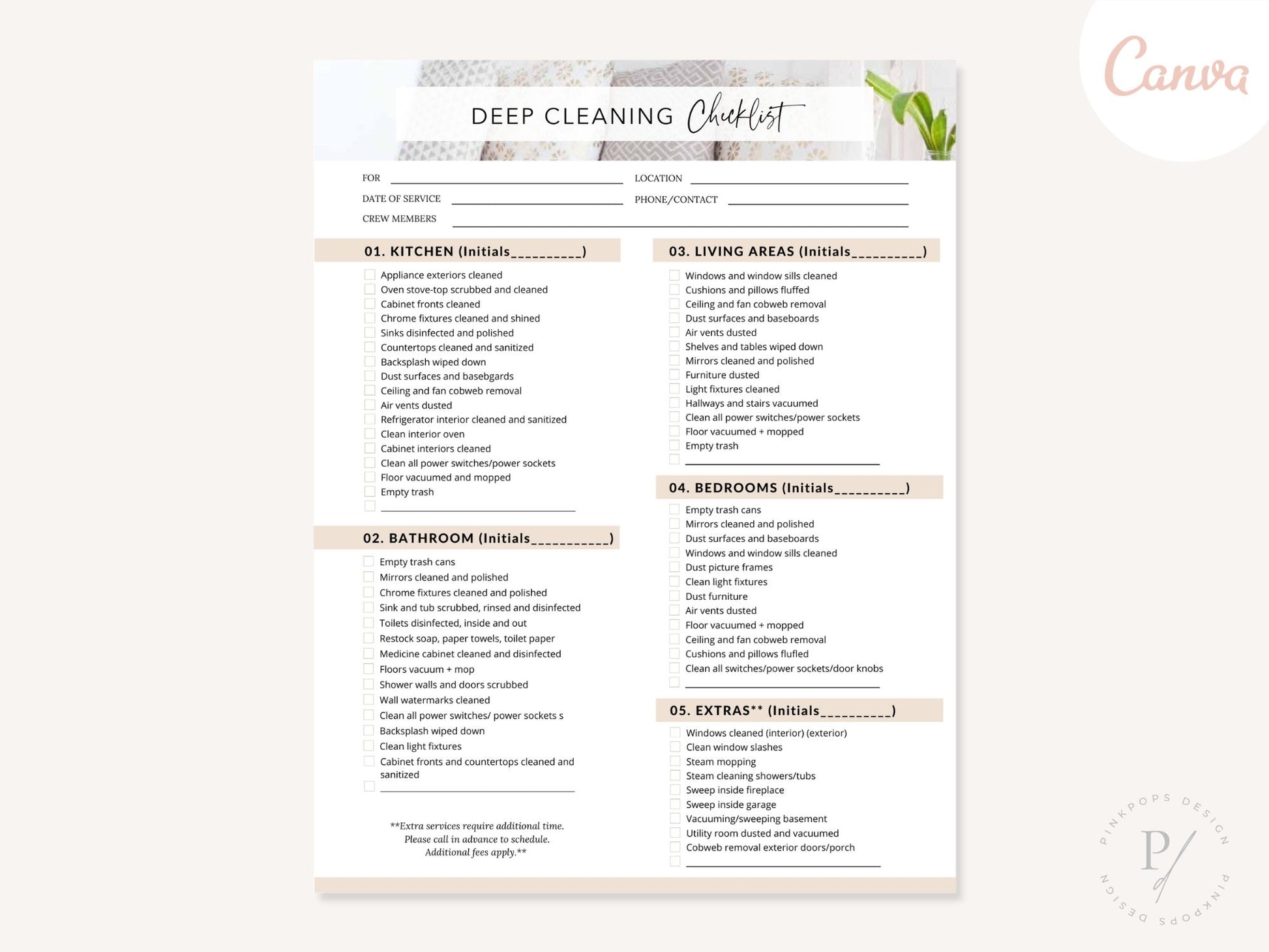 Deep Cleaning Checklist - Editable template for ensuring a meticulous and organized approach to deep cleaning tasks, refreshing and maintaining a pristine environment.