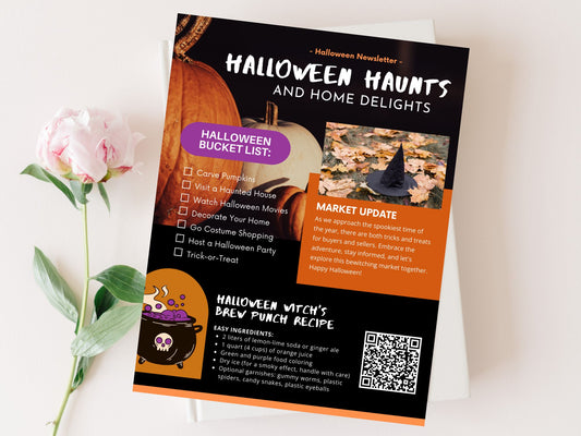 Real Estate Halloween Newsletter 2023 - Creatively designed newsletter template with a touch of Halloween flair for festive and engaging client communications during the spooky season.