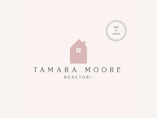 Real Estate Blush Pink Tamara Moore Logo Template - Gracefully designed logo in blush pink, perfect for real estate professionals, radiating sophistication and charm.