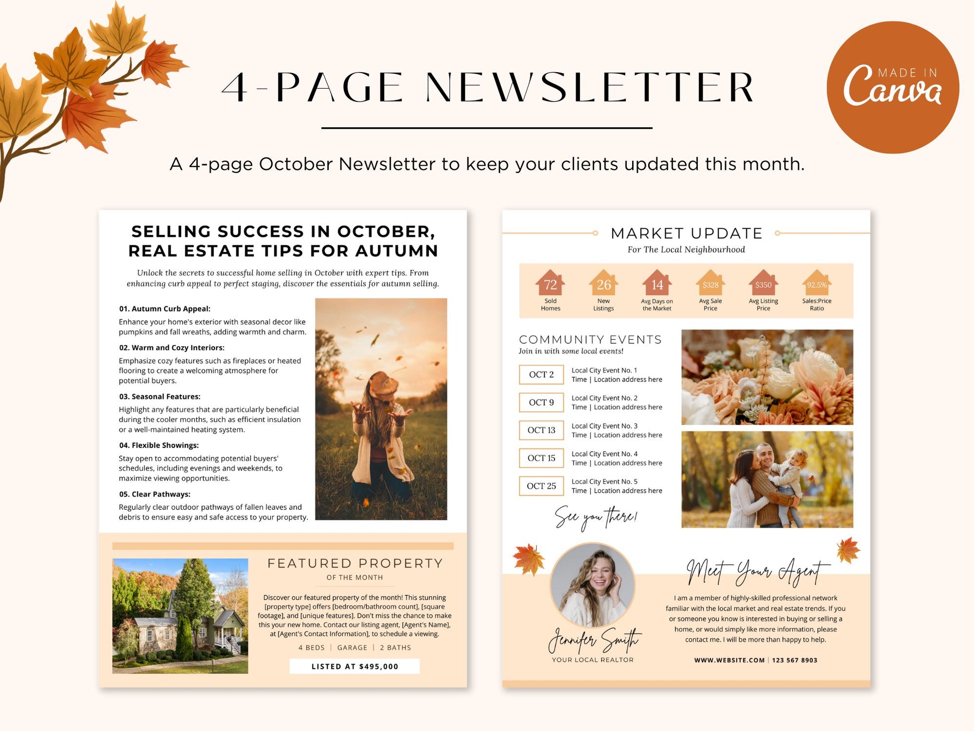 Minimal October Newsletter 2024 template for real estate professionals, featuring market updates and seasonal tips.