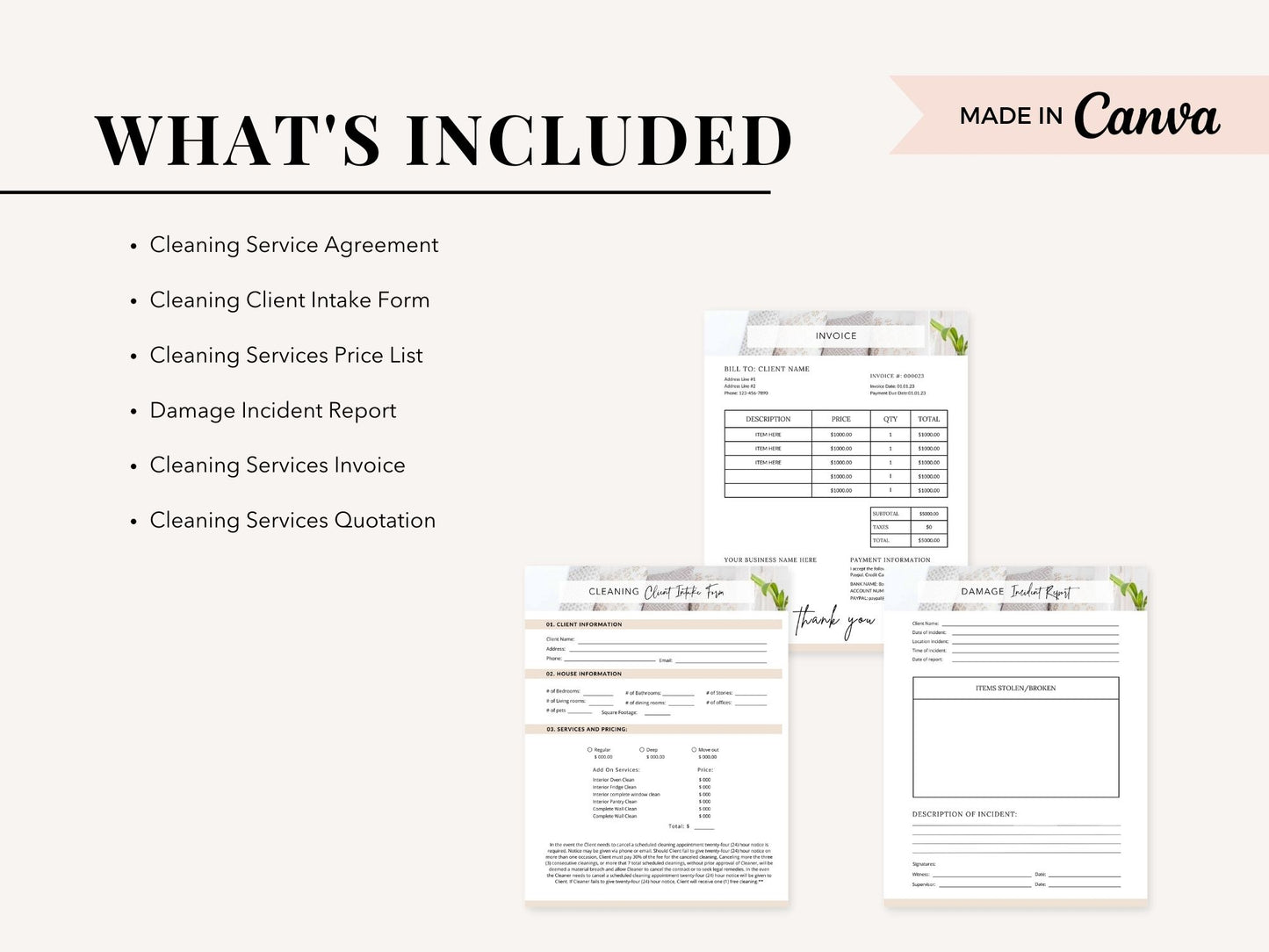 Modern Cleaning Services Form Bundle - Versatile and editable set of cleaning forms for efficient client communication, ensuring a streamlined and organized approach to elevate your cleaning services.