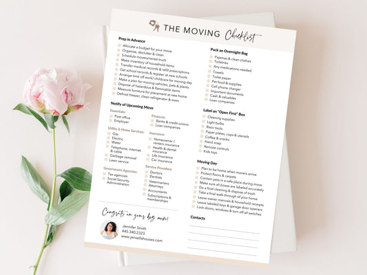 Real Estate Moving Checklist - Editable template for a stress-free and organized relocation in the real estate journey.