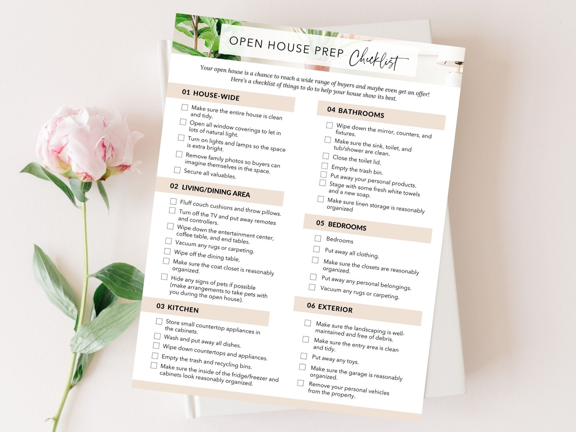 Real Estate Open House Prep Checklist - Comprehensive and easy-to-follow checklist for successful open houses, covering property staging, marketing materials, and creating a memorable and inviting atmosphere.