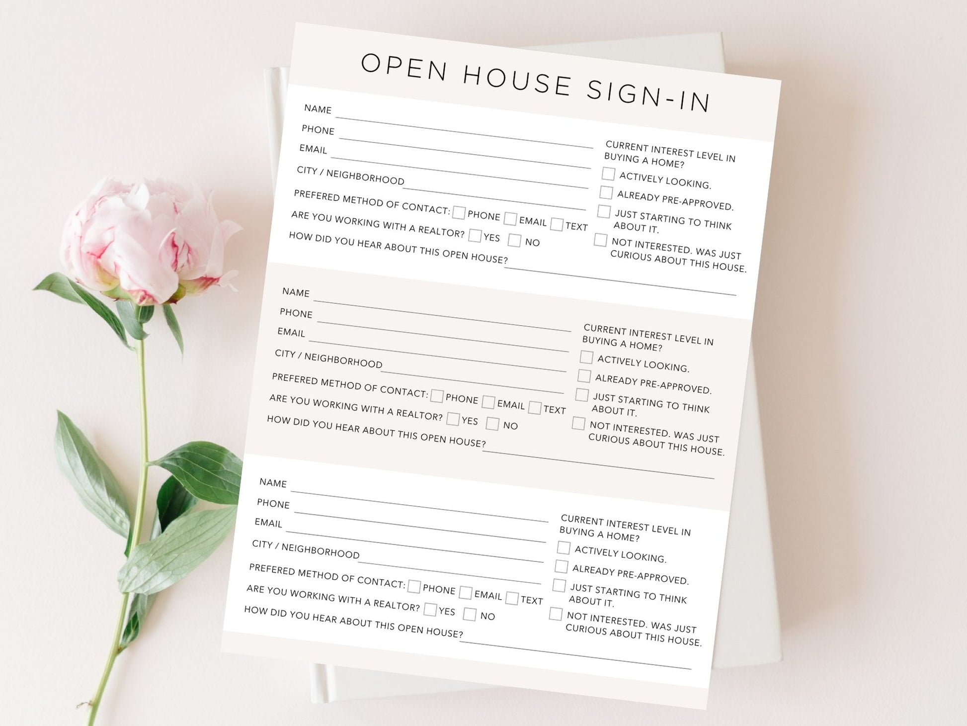 Real Estate Open House Sign-in Sheet - Efficient template for capturing guest information at open house events, fostering connections and enhancing professionalism.