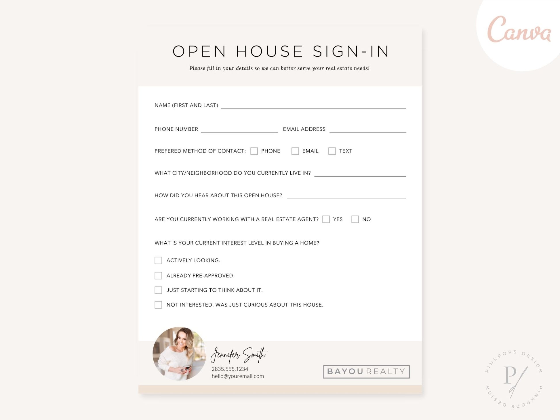 Real Estate Open House Sign-in Sheet - Efficient template for capturing guest information at open house events, fostering connections and enhancing professionalism.