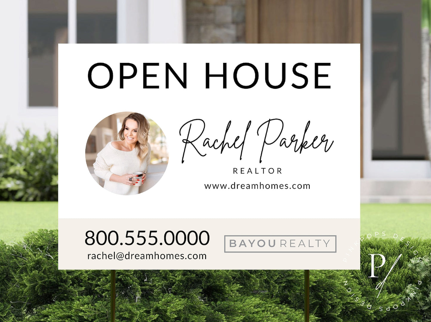 Modern Open House Sign - Elevate your property showcase with this sleek and contemporary yard sign design, attracting attention and guiding potential buyers to your open house event with style and professionalism.