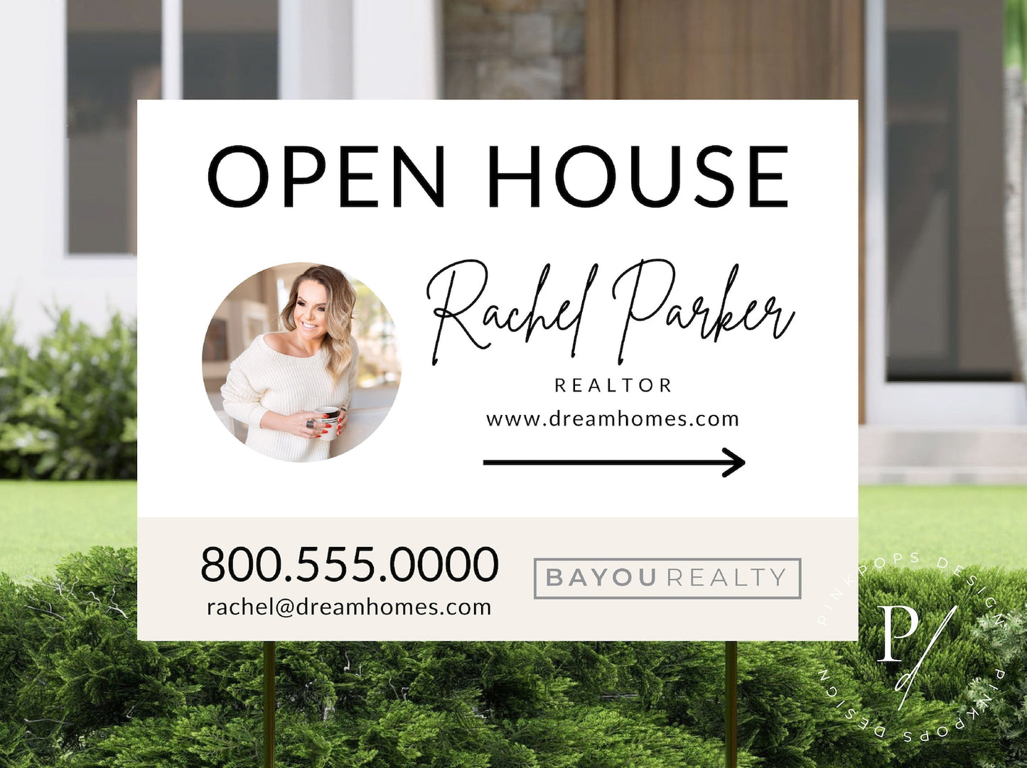 Modern Open House Sign - Elevate your property showcase with this sleek and contemporary yard sign design, attracting attention and guiding potential buyers to your open house event with style and professionalism.