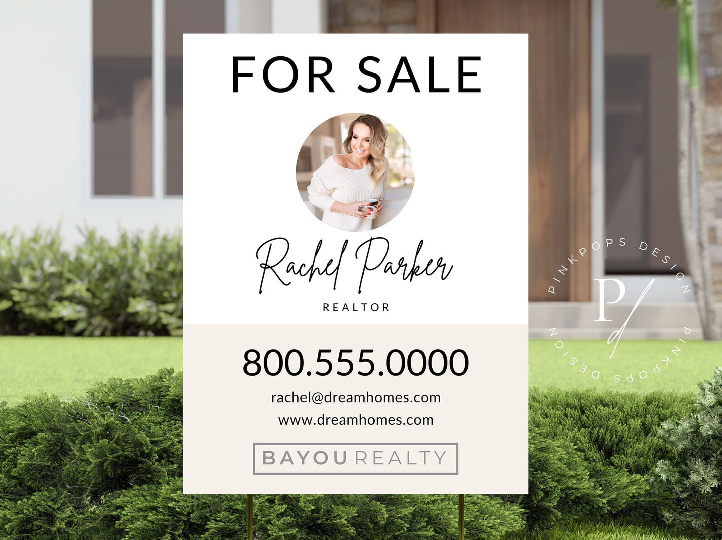 Modern For Sale Sign - Make a statement with this eye-catching and contemporary yard sign design, showcasing your property for sale with modern style and visual appeal.