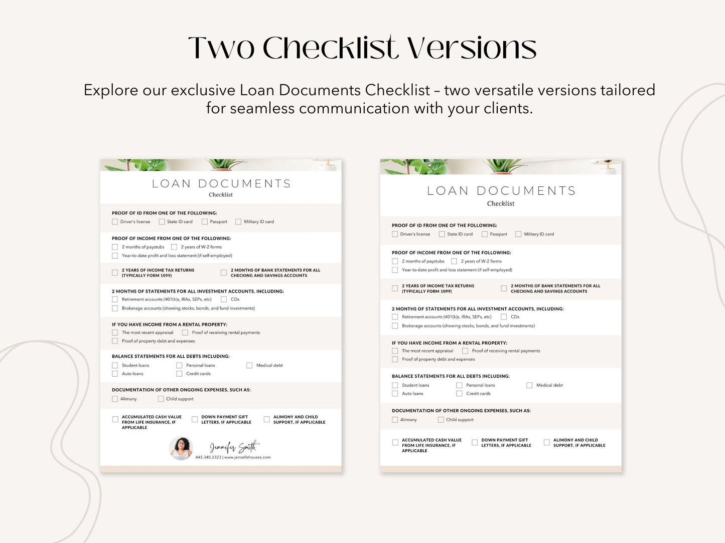 two checklist versions of a professional resume