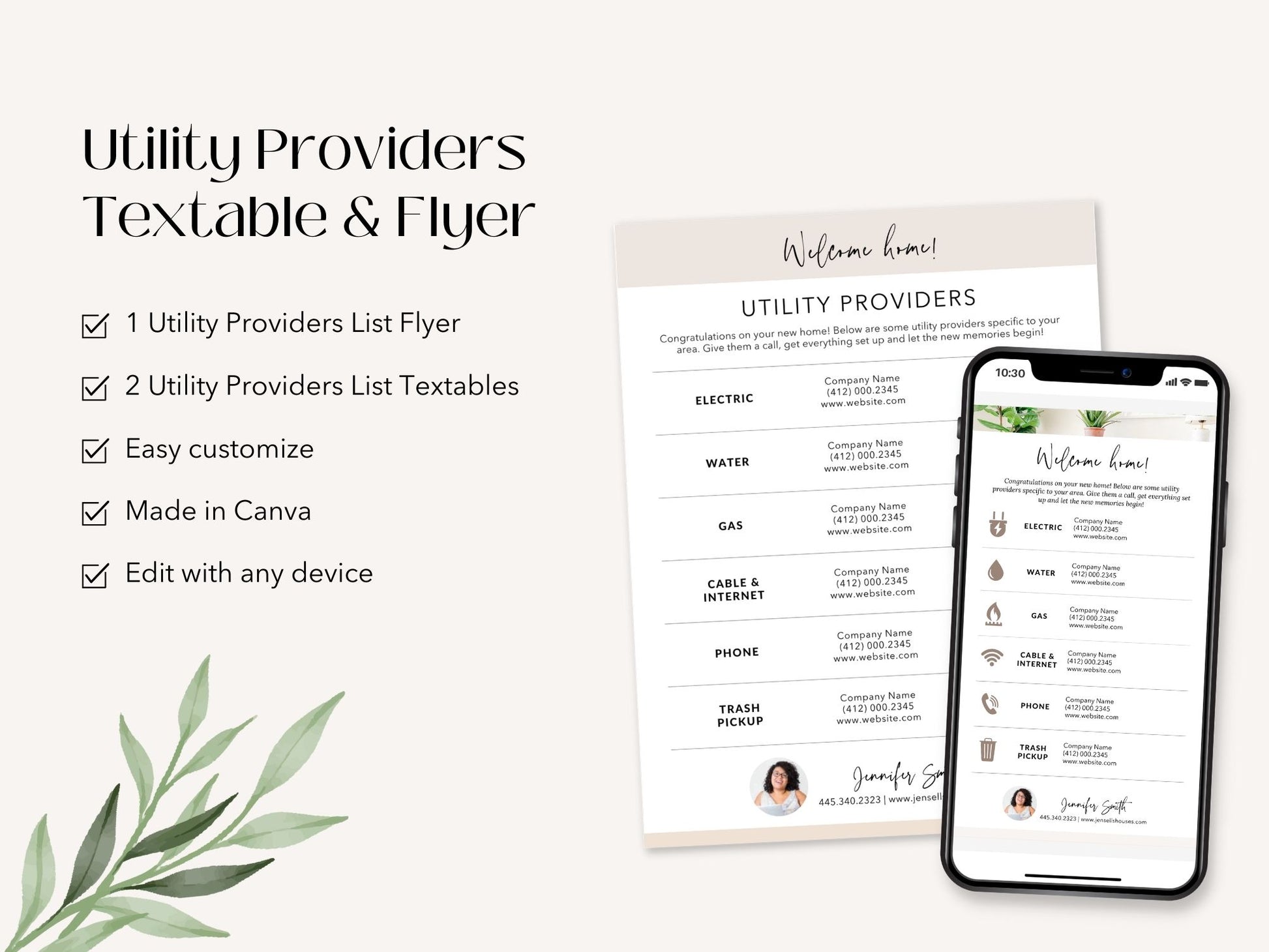 Utility Providers List Textable and Flyer Bundle - Simplify home transitions with an informative Utility Providers Flyer and a practical Textable Utility Providers guide for managing essential services seamlessly