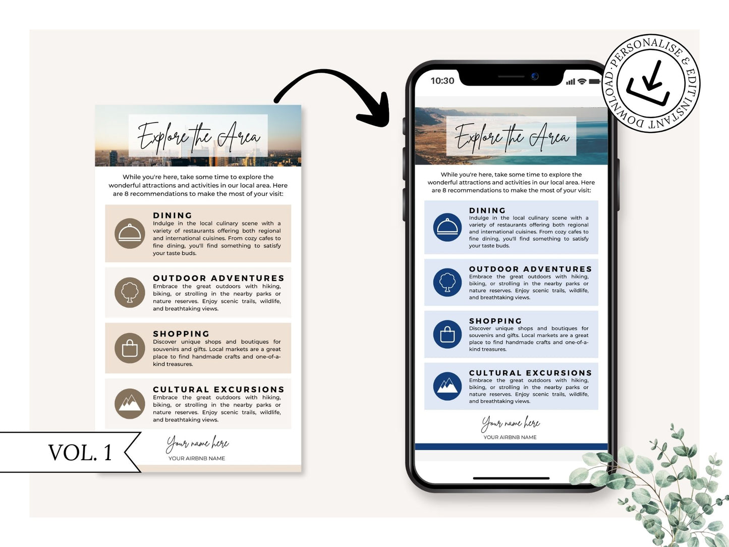 Textable Explore The Area Guide - Editable and digital Airbnb template for providing valuable insights and recommendations to enhance guest exploration