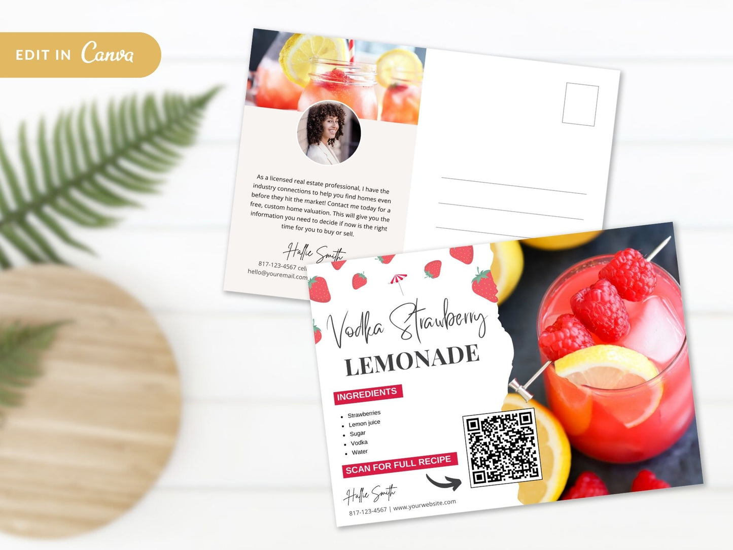 Cocktail Recipe Postcard Bundle - Elevate client connections with Pina Colada, Long Island Iced Tea, and Vodka Strawberry Lemonade recipes. Add a refreshing twist to real estate marketing with delightful cocktail recipe postcards.