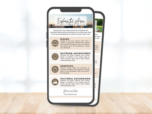 Textable Explore The Area Guide - Editable and digital Airbnb template for providing valuable insights and recommendations to enhance guest exploration