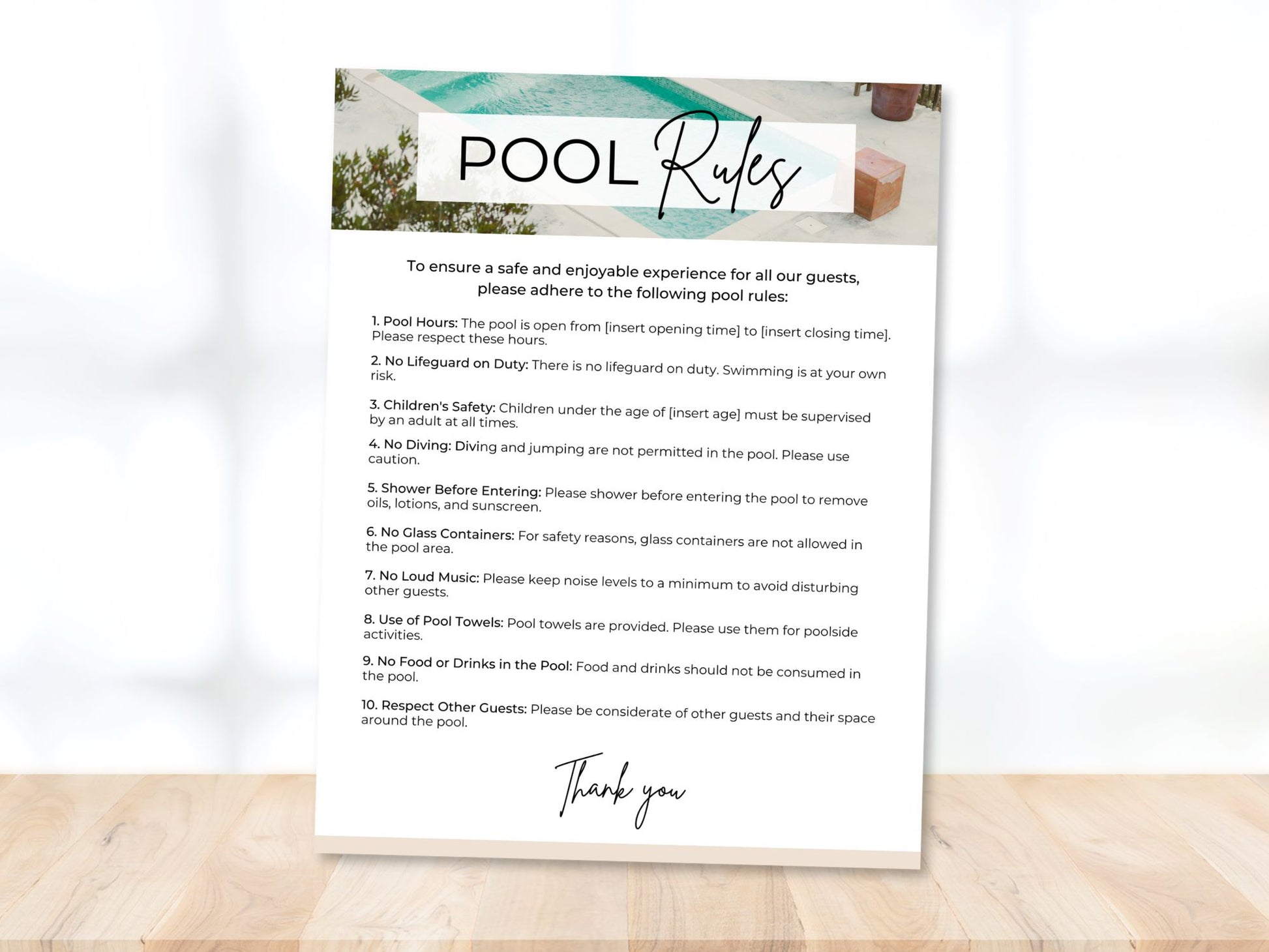 Pool Rules Airbnb Sign - Clear and visually appealing template for vacation rental pool guidelines.