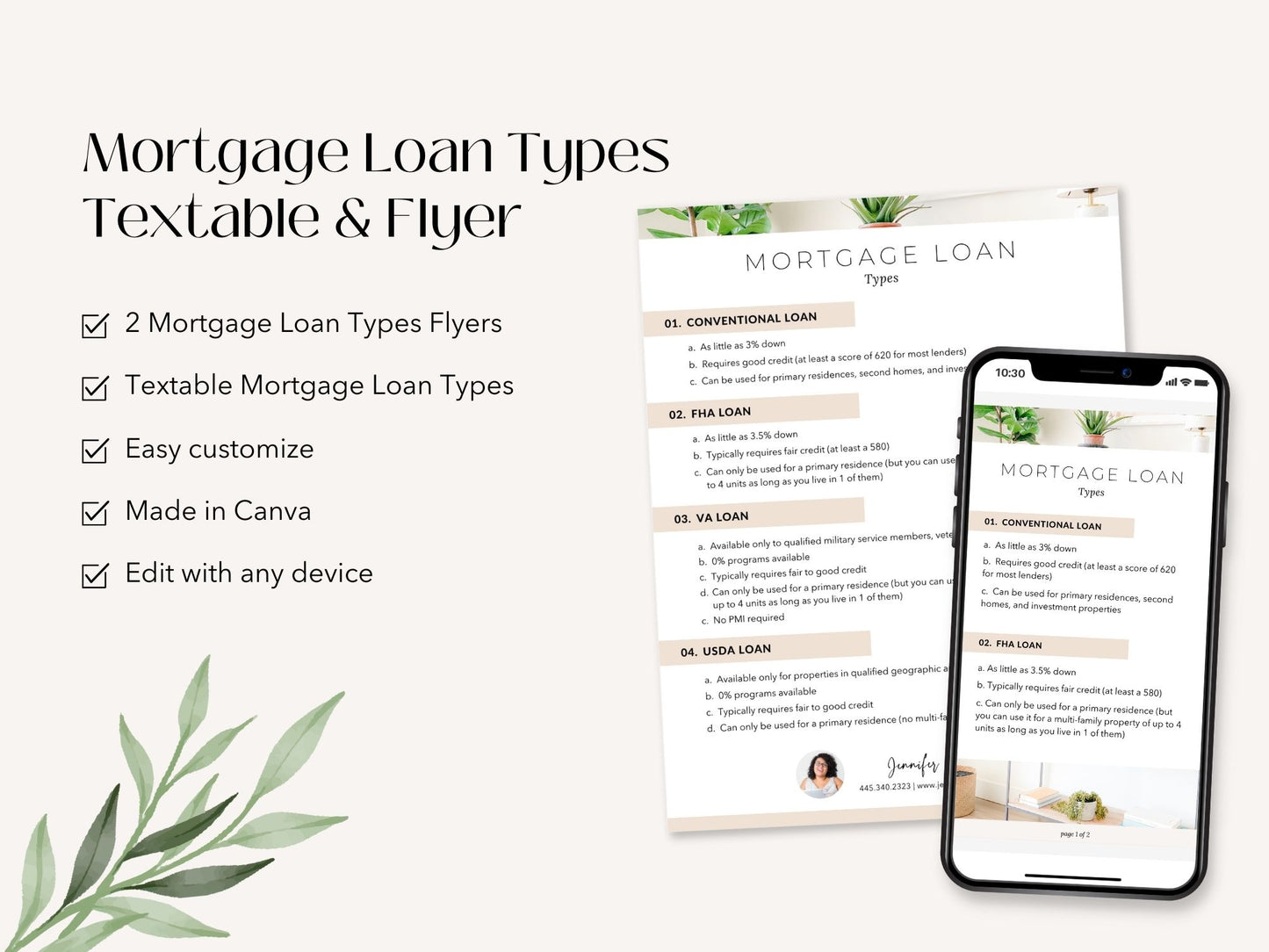 Mortgage Loan Types Textable and Flyer Bundle - Empower your clients with an informative Mortgage Loan Types Flyer and a convenient Textable Mortgage Loan Types for a well-informed home financing experience.